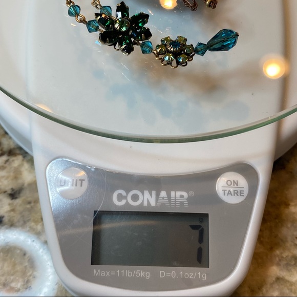 2 pc Set! Liz Palacios Necklace + Earrings Swarovski Crystal Flowers Green+ Aqua - Picture 7 of 11